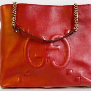 GUCCI Apollo Red Calfskin Shoulder Bag Embossed GG Chain Handbag Tote NWT $2600